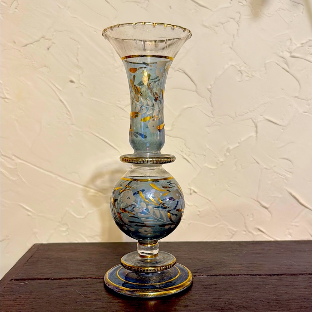 Beautiful Egyptian Hand Made Bud Vase, Gorgeous Gold Etching With Lovely Details